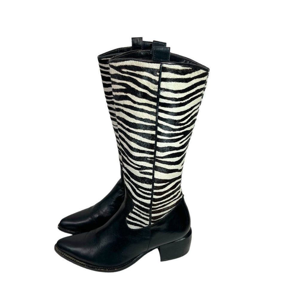 Brighton Victoria Zebra Pony Hair Leather Cowboy Boots Black & White Stripe  6.5 - Picture 3 of 9